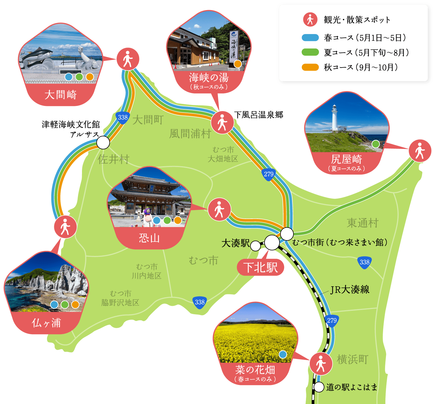 ぐるりんしもきた号運行マップ
