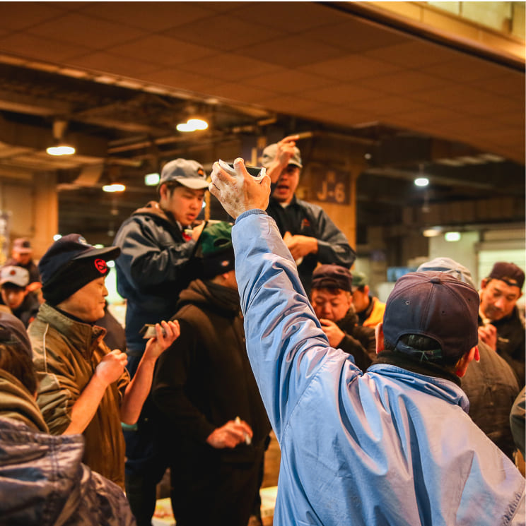 市場でのせりの様子